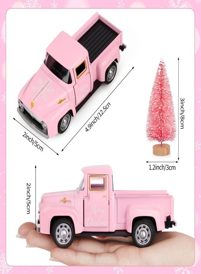 Atiloy شاحنة أتيلوي الوردية مع شجرة عيد الميلاد الوردية الصغيرة ورقاقات الثلج، شاحنة معدنية، ديكور منزلي عتيق متعدد الطبقات لطاولات عيد الميلاد، ديكور للمطبخ، رف الموقد، رف الكتب، ركن القهوة، شاحنات صغيرة مصبوبة - Image 5